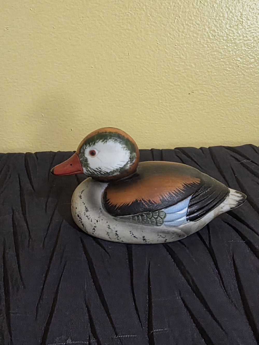 Vintage 1984 Enesco Hand-Painted Duck Figurine in Orange, White, Blue and Black